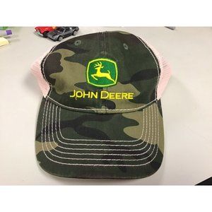 JOHN DEERE Tractor Snapback Trucker Cap Womens Pink Camo Mesh One Size Fits All